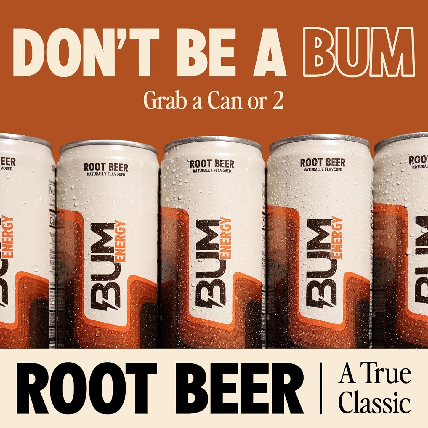 BUM Sugar-Free Energy Drink, Root Beer - Lightly Carbonated & No Artificial Colors, Natural Caffeine & Citicoline for Energy & Focus, Brain Boost & Workout Sports Beverage - 12 oz, Pack of 12