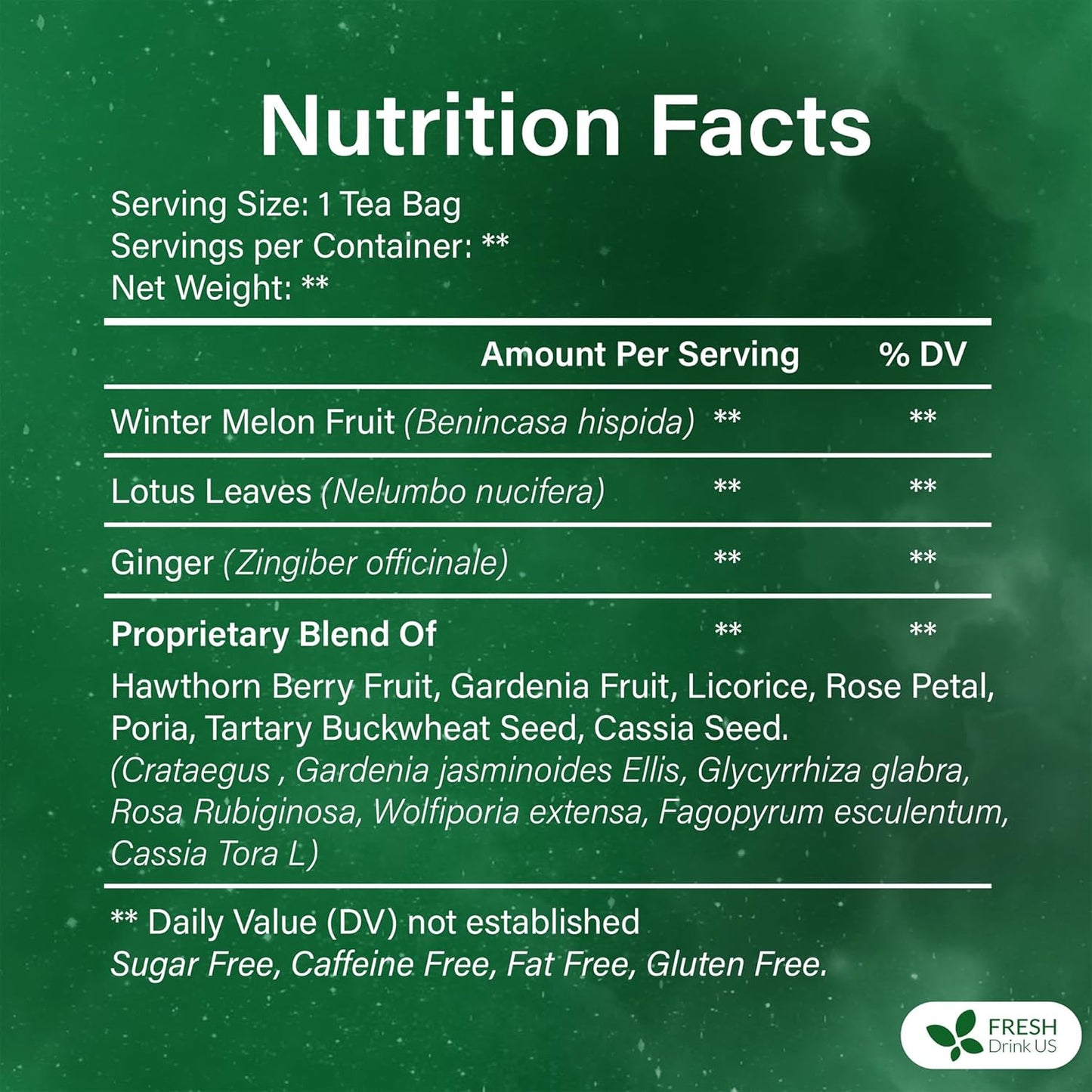 FreshDrinkUS, Oil-Reducing Herbal Tea – 40 Tea Bags | Blend of Winter Melon, Lotus Leaf, Ginger, Hawthorn, Gardenia Fruit, Rose, Cassia Seed & More | Naturally Caffeine-Free | Delicious Hot or Iced