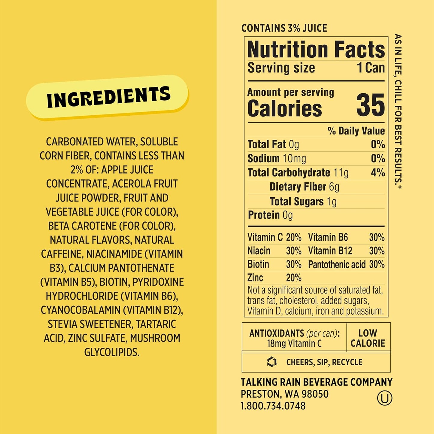 Popwell Cream Soda Caffeinated Better-For-You Prebiotic Soda, with 6g Fiber, 1g Sugar, Vitamins and Immunity Support, 12 fl oz Cans (pack of 12)