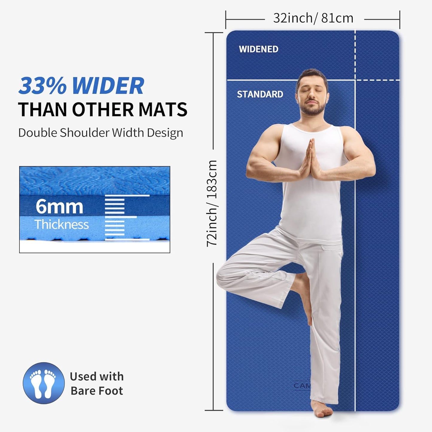 CAMBIVO Extra Wide Yoga Mat for Women and Men (72"/84"x 32"x 1/4") TPE Workout Mat, Non-slip Large Exercise Fitness Mat for Yoga, Pilates, Workout
