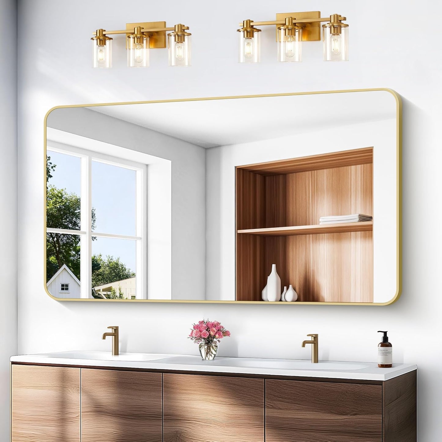 Gold Bathroom Mirror,60x36 inch Wall Mirror for Bathroom Wall Mounted,Round Rectangle Mirror for Bathroom Over Sink,Modern Frame for Home Decor Living Room,Bedroom Entryway,Horizontal/Vertical