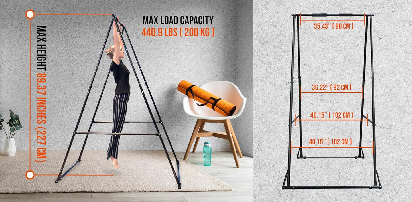 KHANH TRINH Foldable Pull Up Bar Stable Gymnastics Equipment Portable Aerial Yoga Stand Durable Frame For Hammock Chair, Therapy Sensory Swing. Adjustable Back Stretcher For Lower Back Pain Relief