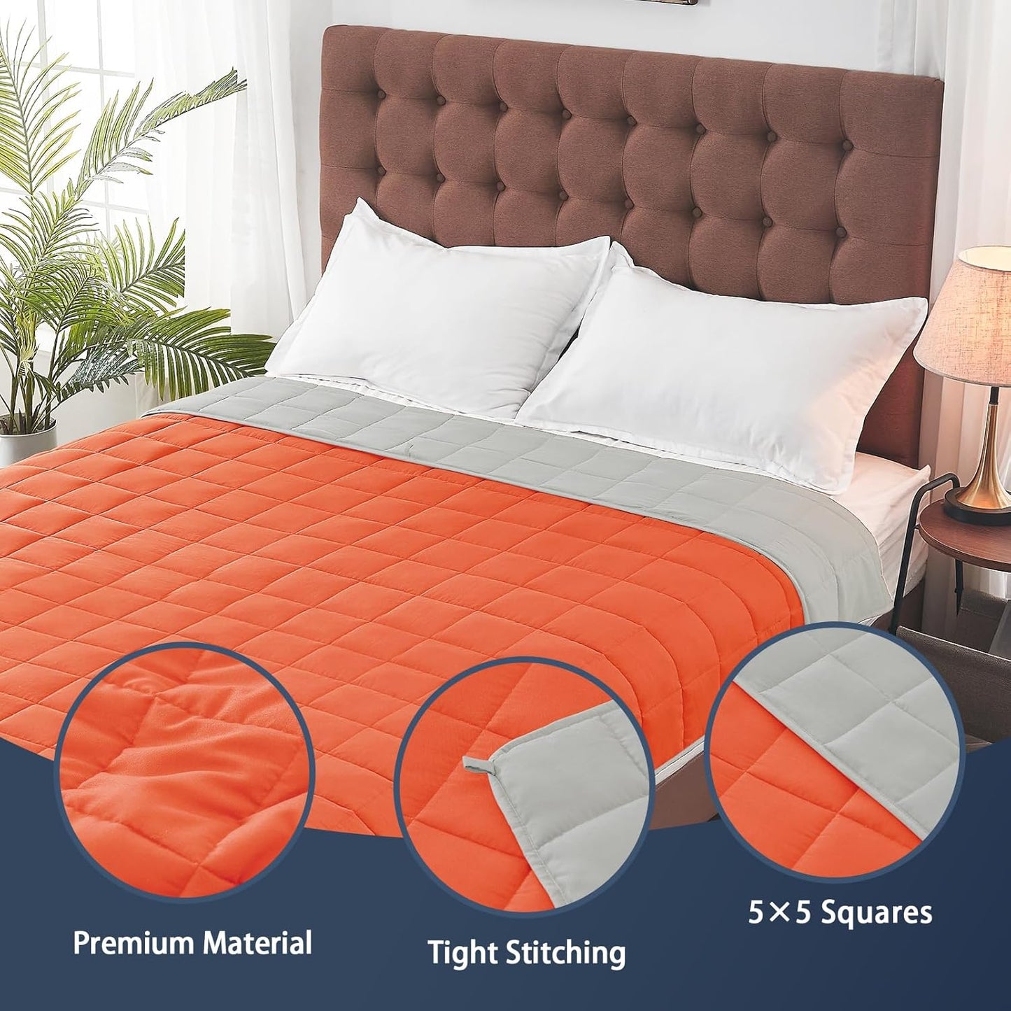 yescool Weighted Blanket for Adults (20 lbs, 48" x 72", Orange) Cooling Heavy Blanket for Sleeping Perfect for 110-130 lbs, Twin Size Breathable Blanket with Premium Glass Bead, Machine Washable