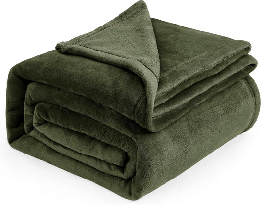 Bedsure Fleece Blanket Queen Blanket Olive Green - Bed Blanket Soft Lightweight Plush Fuzzy Cozy Luxury Microfiber, 90x90 inches