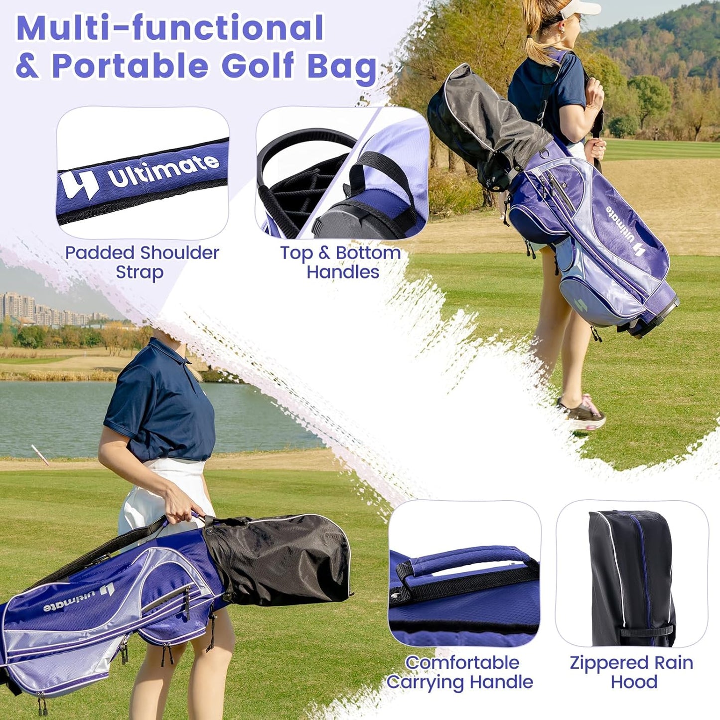 ULTIMATE Women's Complete Golf Club Set, 9/11pcs Right Handed Ladies Golf Clubs Set w/ 460cc Alloy Driver, #3 Fairway Wood, Hybrid, #6/#7/#8/#9/#P Irons & Putter