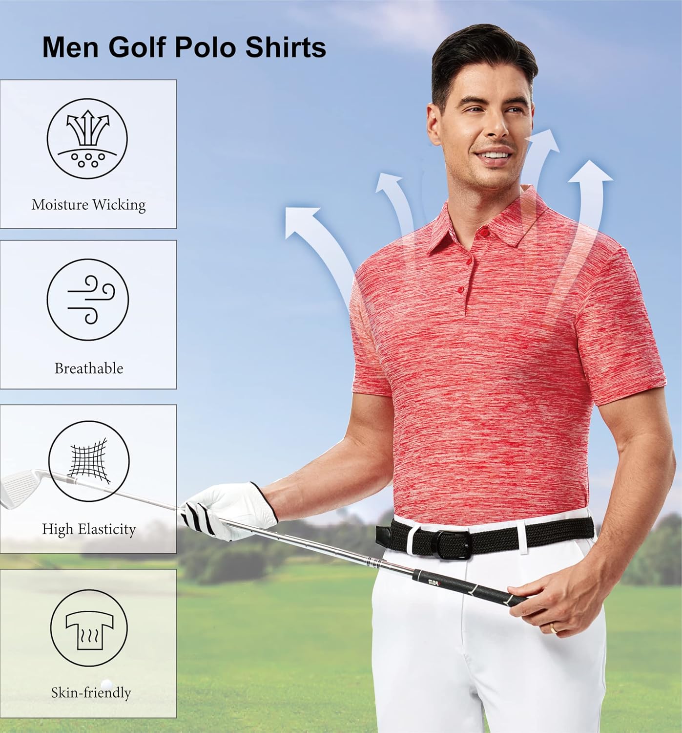 WARHORSEE Golf Polo Shirts for Men Short Sleeve Wrinkle Free 4 Way Stretch Moisture Wicking Performance Collared Tshirts