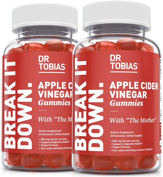 Dr. Tobias Apple Cider Vinegar Gummies, Includes 500 mg Apple Cider Vinegar with Mother, Folate, B12 & Iodine, Supports Gut Health, Cleanse & Detox, Vegan, Gluten-Free, 120 Gummies