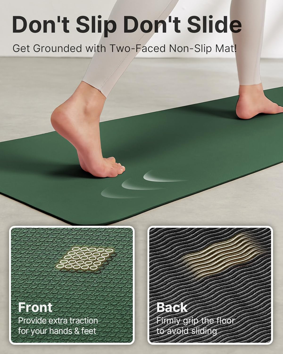 Yoga Mat,Non-Slip TPE Exercise Mat(1/4 Inch) for Pilates, Fitness & Barefoot Workouts, Home Gym Studio with Strap & Bag