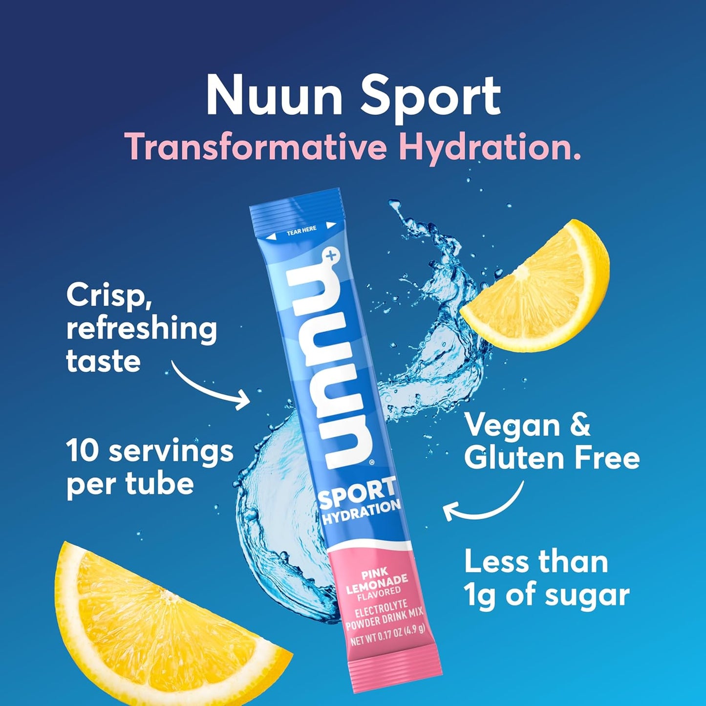Nuun Sport Electrolyte Powder Packets with Magnesium, Calcium, Potassium, Chloride, and Sodium, Hydration Packets for On-the-Go, Pink Lemonade Flavor, Gluten Free & Vegan, 16 Single Servings