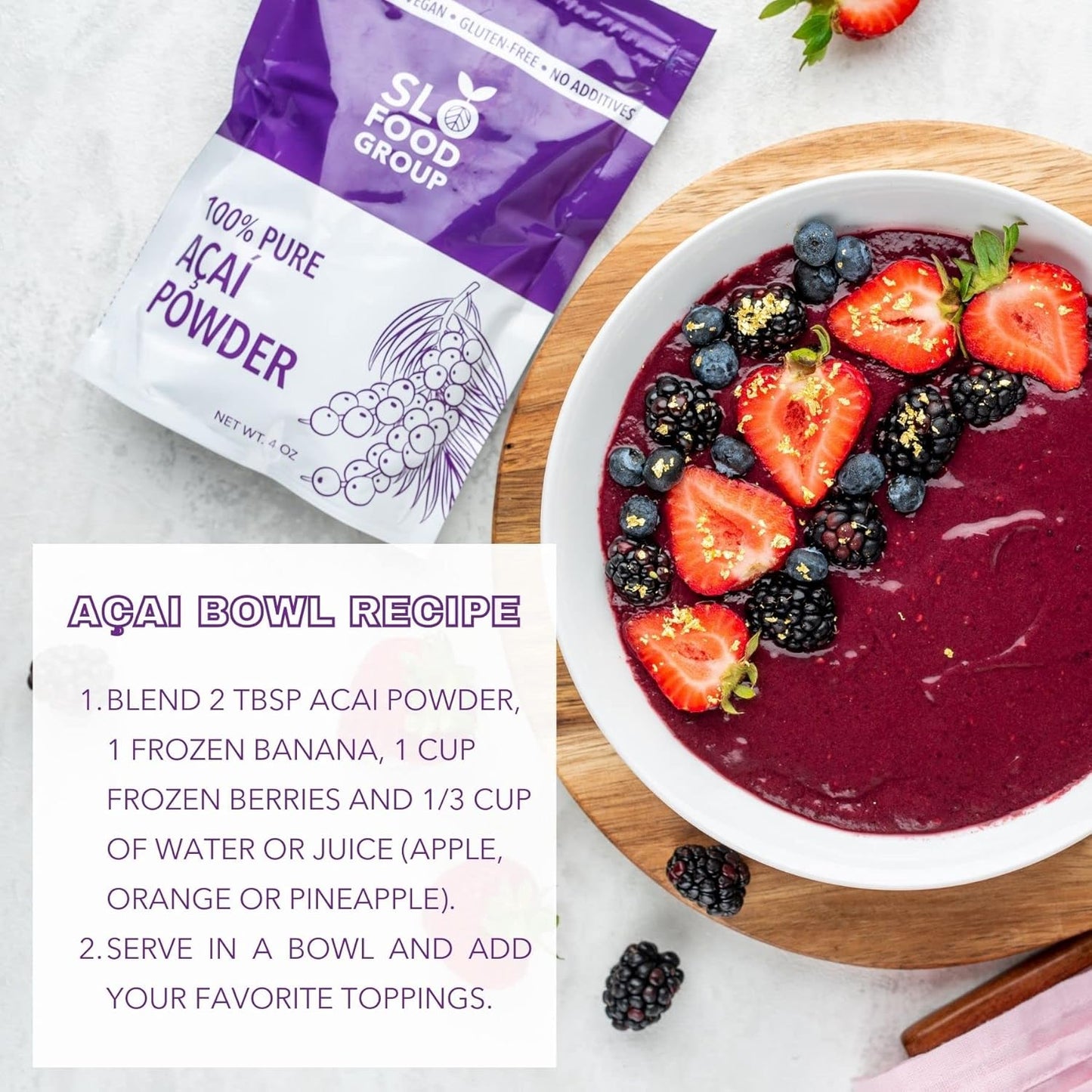Slofoodgroup Freeze Dried Açaí Powder - Pure Acai Powder from Brazil (3 oz. Açaí), Acai Fruit Powder