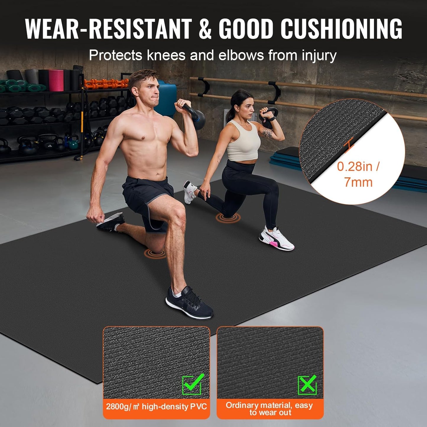 VEVOR Large Exercise Mat, Non Slip High Density Premium Yoga Mat, Exercise Yoga Mat for Men Women, Fitness & Exercise Mat with Bag & Carry Strap, for All Types of Home Yoga, Pilate & Floor Workout