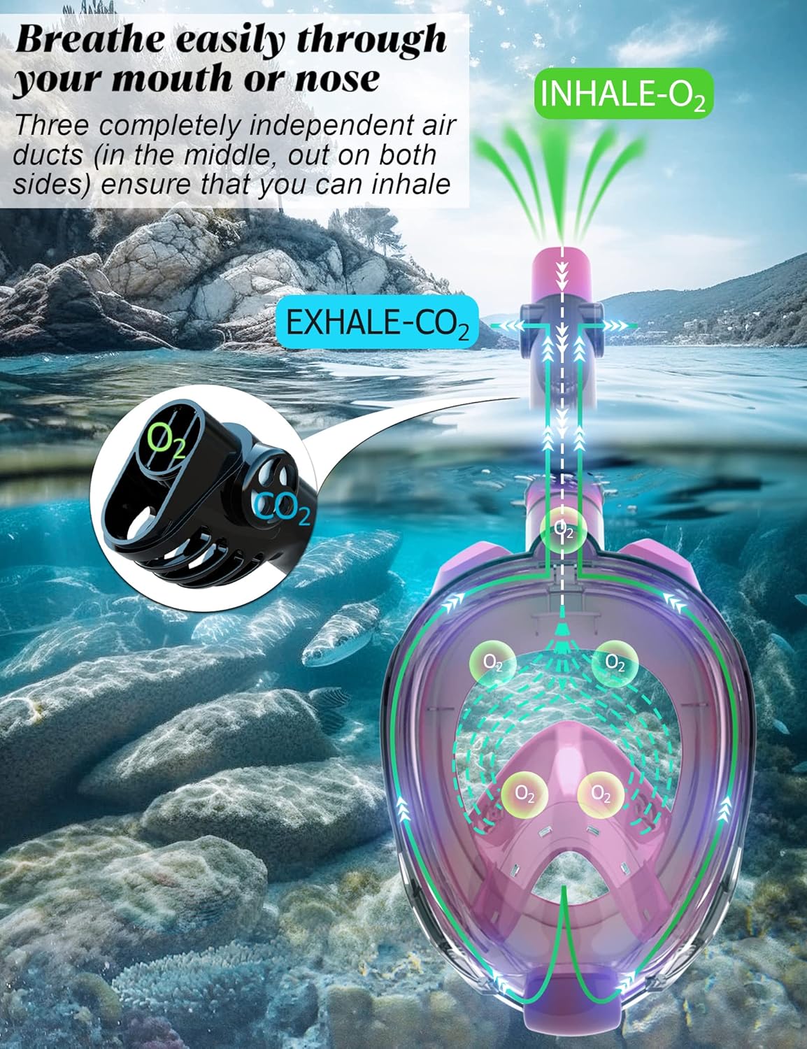 W WSTOO Full Face Snorkel Mask Adults,Suitable for Beginners Dry Top Snorkeling Gear,Can Your Mouth or Nose to Breathe,180 Degrees Panoramic View,Anti-Fog Anti-Leak,Summer Travel and Vacationing Gifts