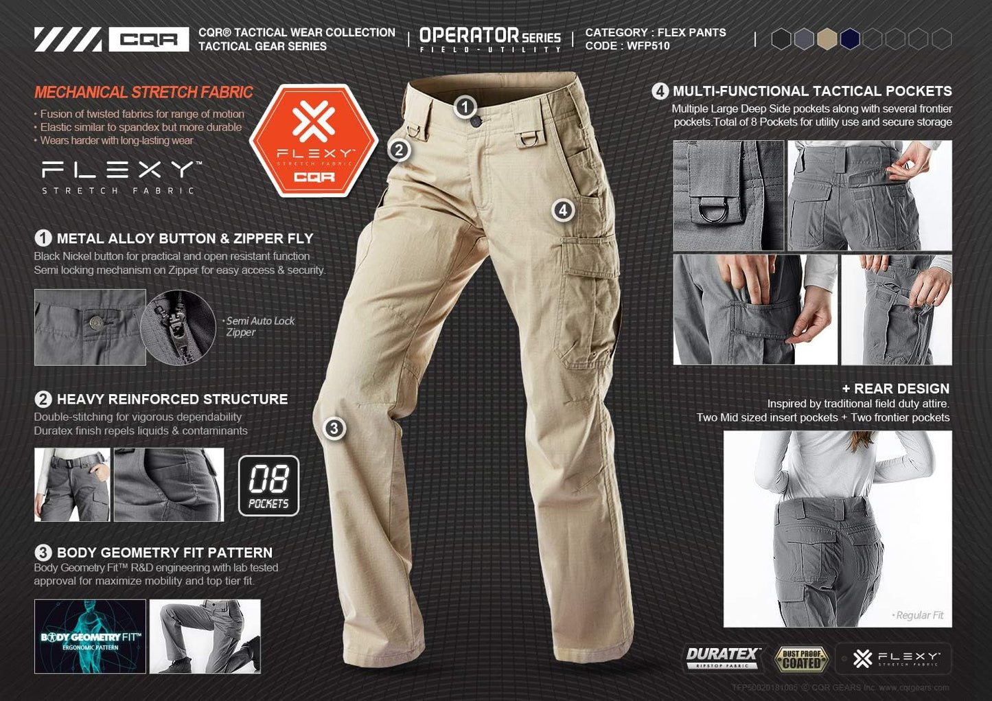 CQR Women's Flex Stretch Tactical Pants, Water Resistant Ripstop Cargo Work Pants with Pockets for Outdoor & Hiking