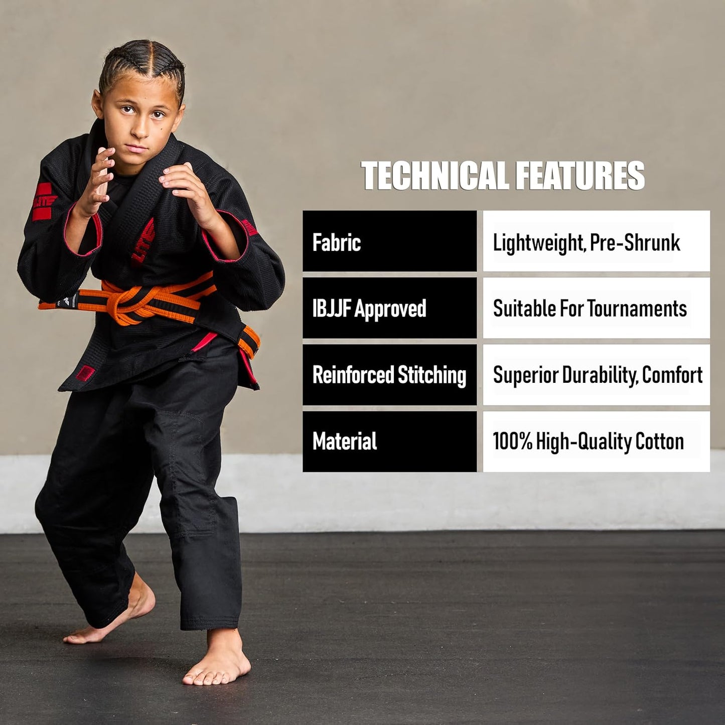 Elite Sports Kids Brazilian Jiu Jitsu Belts Preshurunk Martial Arts Youth BJJ Belts for Girls & Boys with BJJ Ranking Stripes