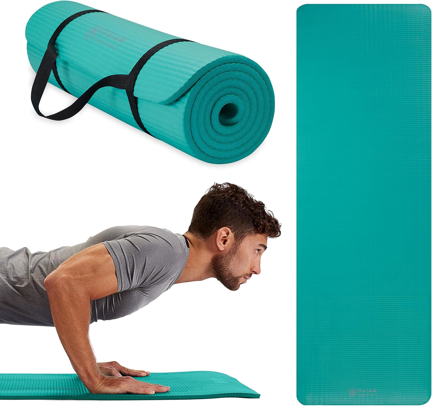 Gaiam Essentials Thick Yoga Mat Fitness & Exercise Mat with Easy-Cinch Yoga Mat Carrier Strap, 72"L x 24"W x 2/5 Inch Thick