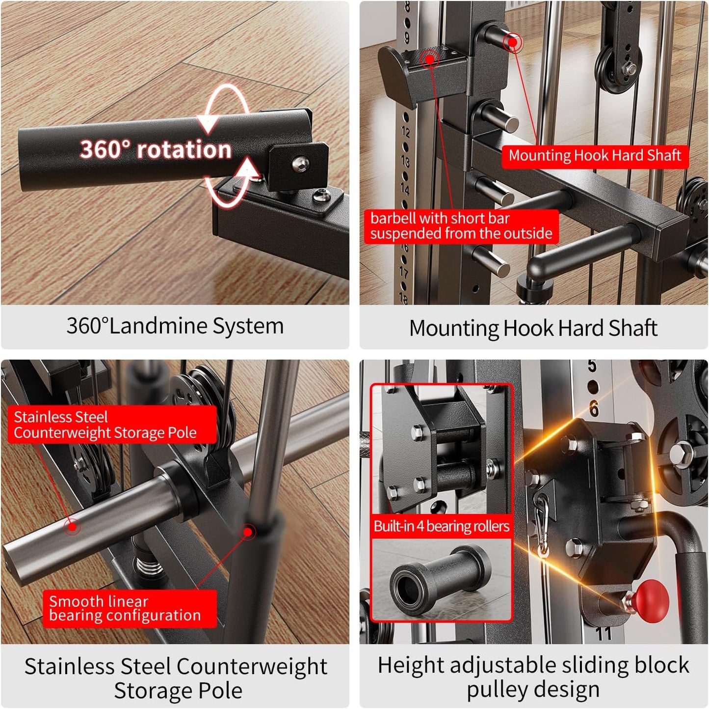Smith Machine Power Rack Multifunctional Power Cage Deep Squat Rack Cable Crossover System Selectable More Training Attachment for Garage & Home Gym