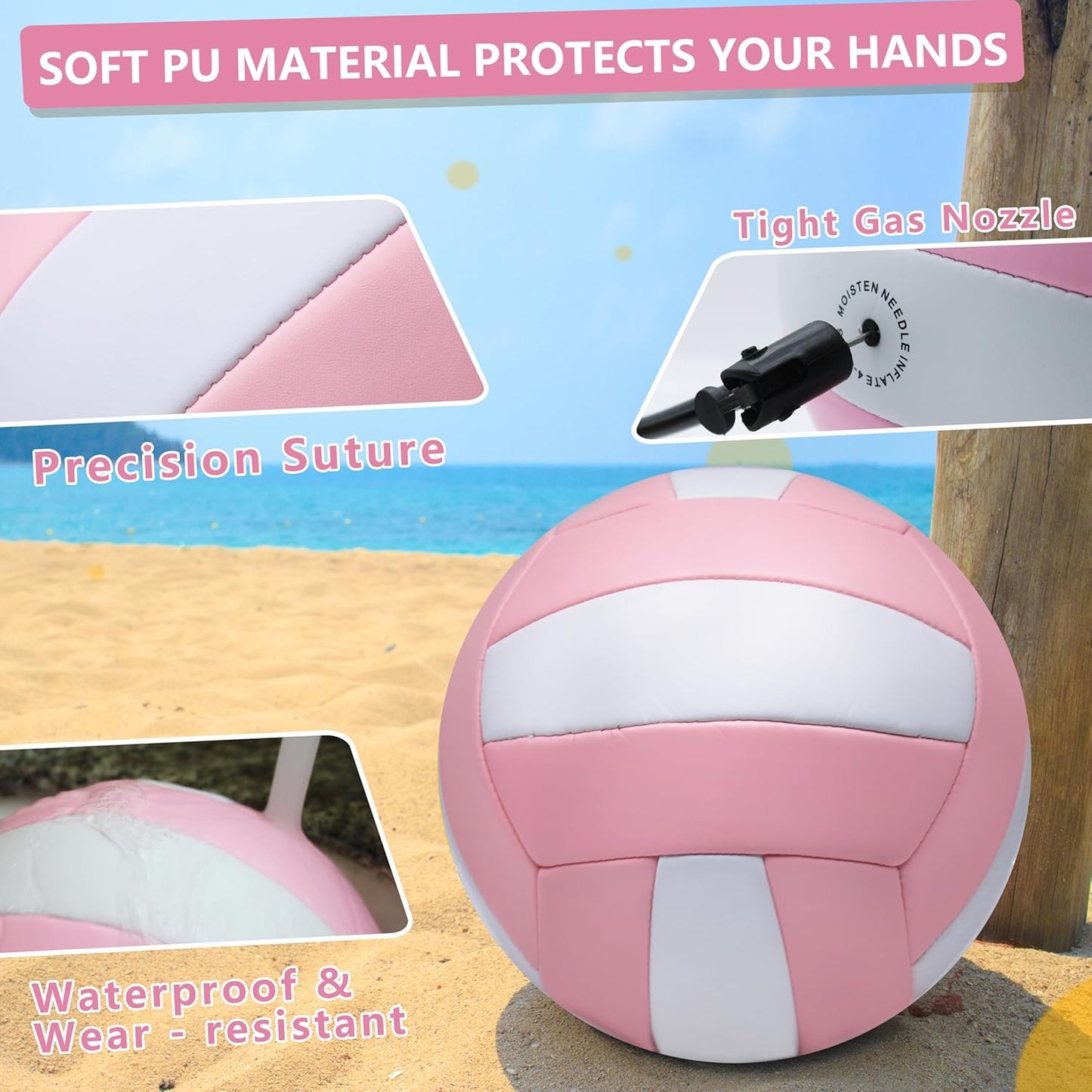 Magicorange Volleyball, 6 Pack Official Size 5 Volleyballs- PU Leather Indoor Outdoor Soft Touch Recreational Volleyballs for Beach Play, Game,Gym,Training -Includes Ball Pump