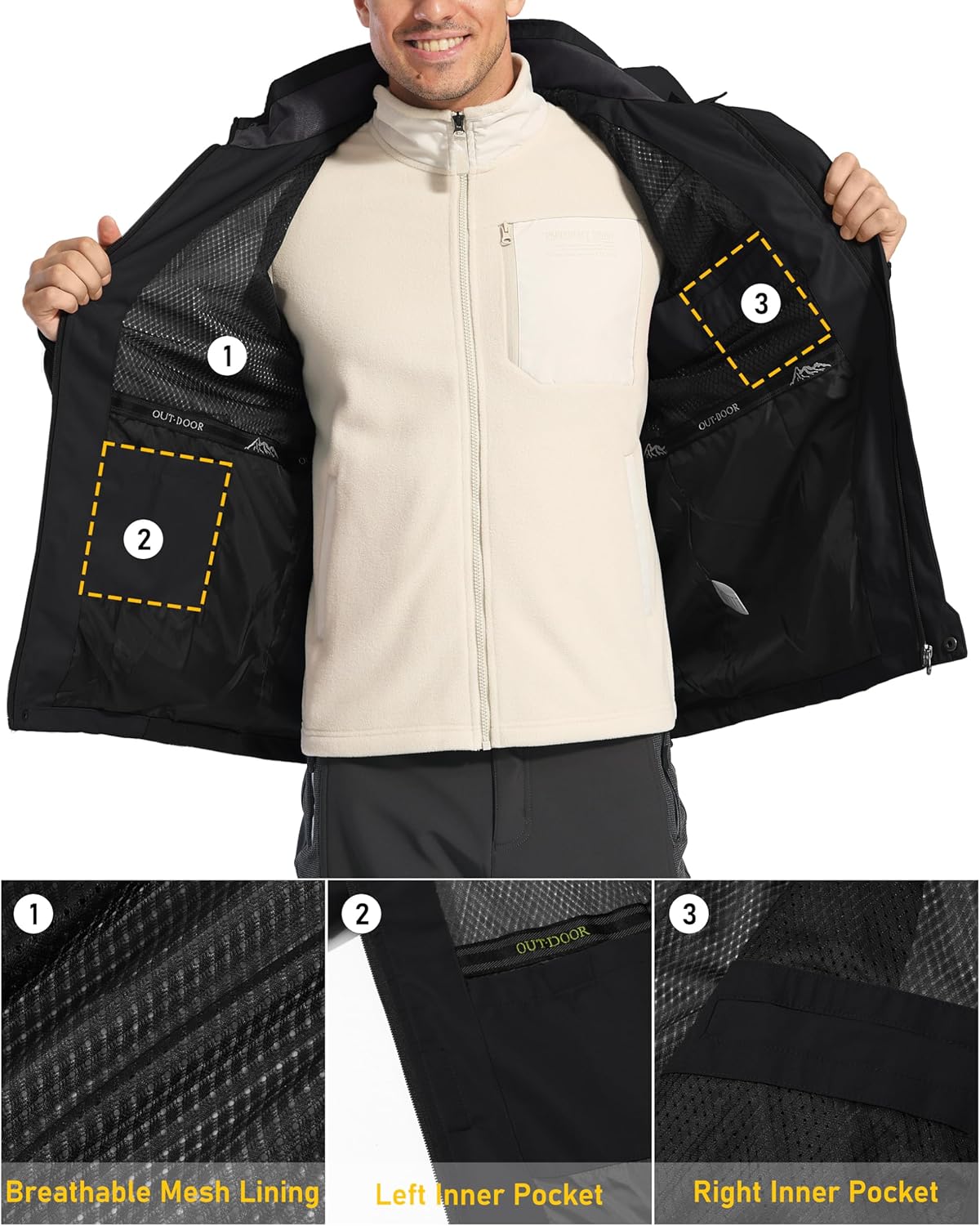 MAGCOMSEN Men's Hooded Windproof Water Resistant Rain Jacket Windbreaker 5 Pockets for Hiking,Fishing,Travel