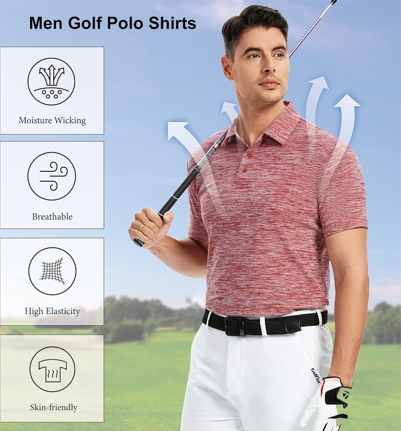 WARHORSEE Golf Polo Shirts for Men Short Sleeve Wrinkle Free 4 Way Stretch Moisture Wicking Performance Collared Tshirts