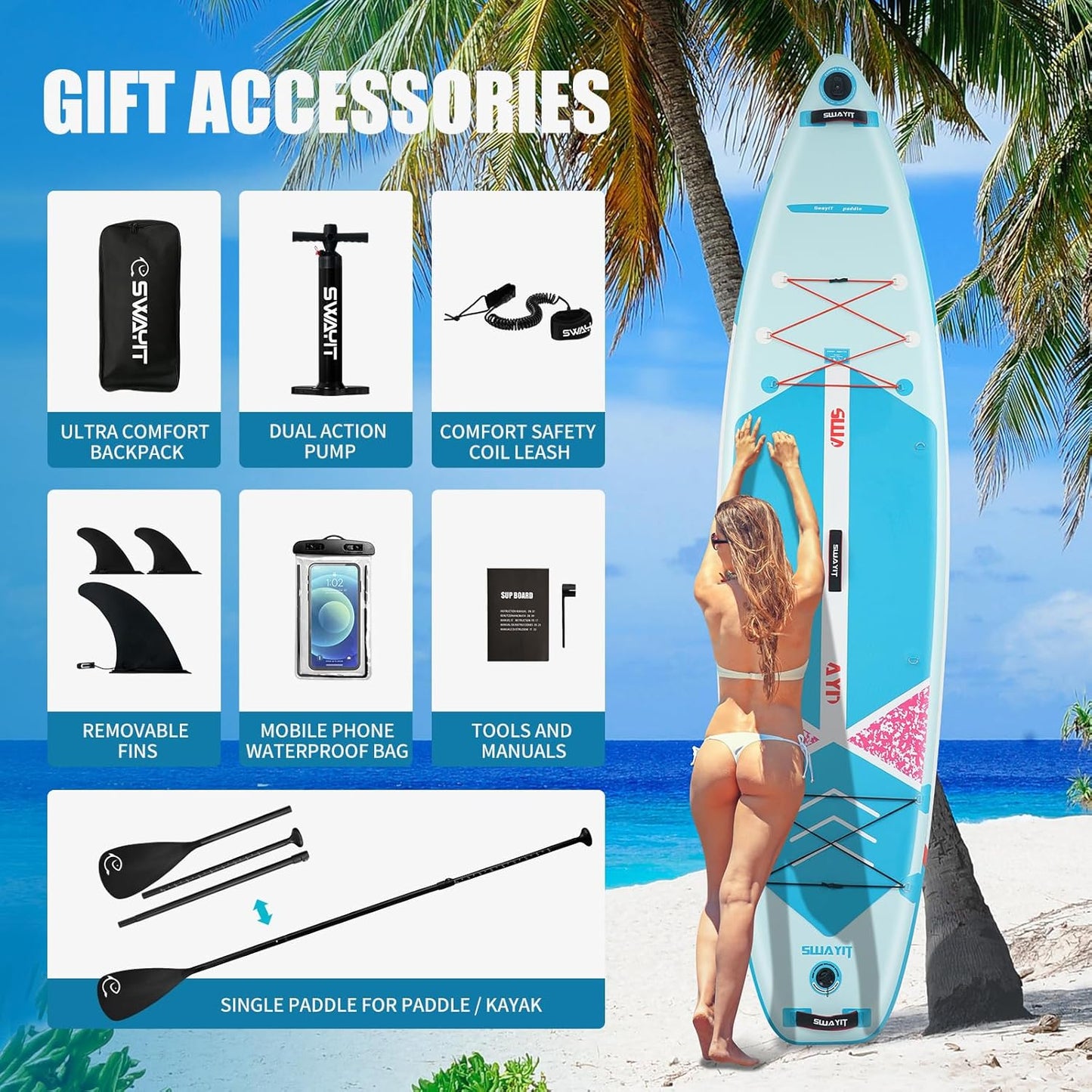 Inflatable Stand Up Paddle Board – Durable SUP for Adults & Youth,33" Wide Blow Up Paddle Board with Paddle, Pump, Backpack,Leash – All Around Stable for All Skill Levels, Carries up to 450 lbs