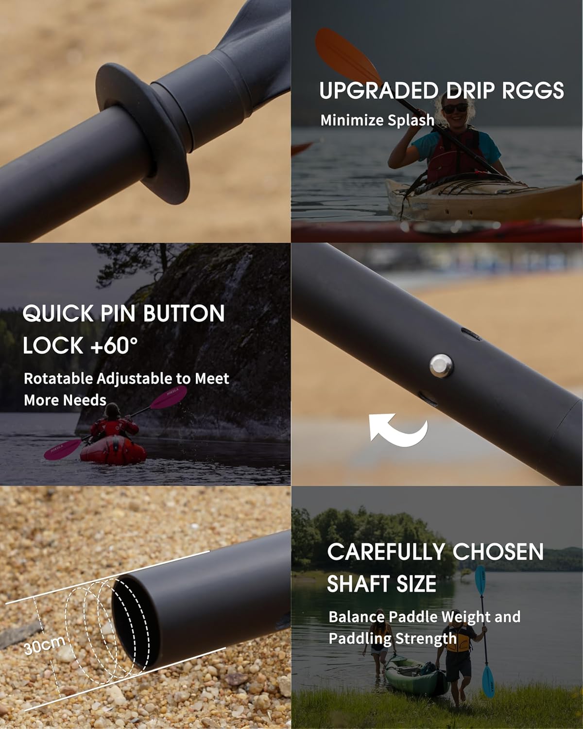 Kayak Paddle Aluminum Shaft Paddle with Nylon Blades, Floating Adjustable Kayaking Oars, 3 Piece, 220-240cm/86-94 Inches,Black/Rose/Teal/Black/Orange/Grey