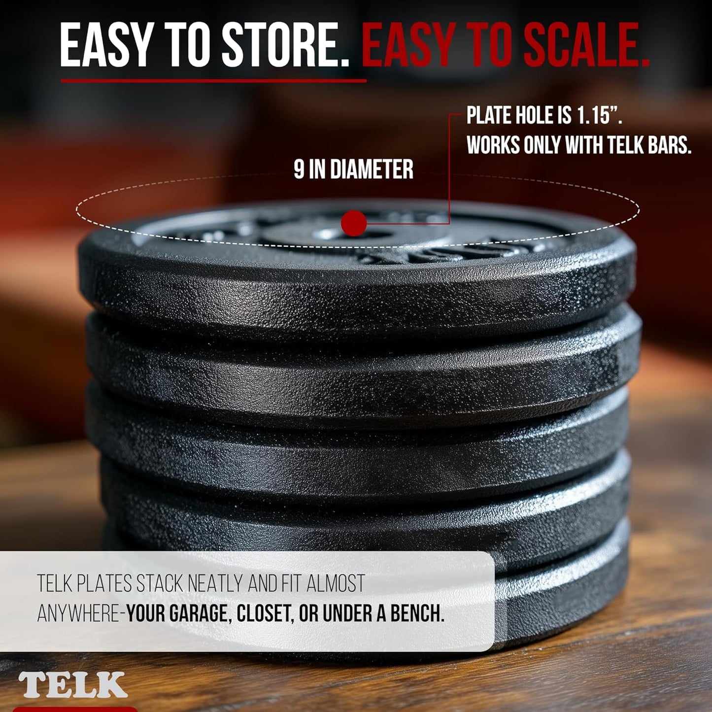 TELK – Adjustable Dumbbell Set – Home Gym Weight Set with Baked Enamel Cast Iron Plates – Space-Saving Free Weights for Strength Training