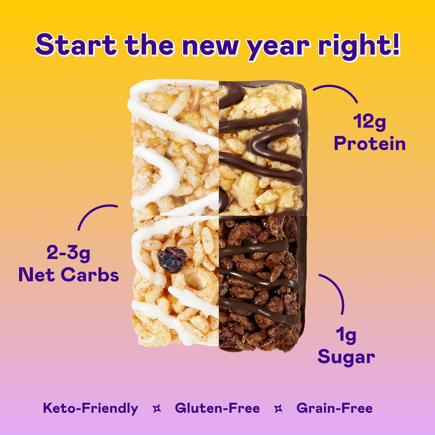 MAGIC SPOON Treats - High Protein Bars, Low Carb, Keto Friendly, 1g of Sugar, Gluten Free, Crispy Treat Cereal Bar, On-The-Go Healthy Snack (4 each of Marshmallow, Chocolate PB, Blueberry Muffin, Double Chocolate)