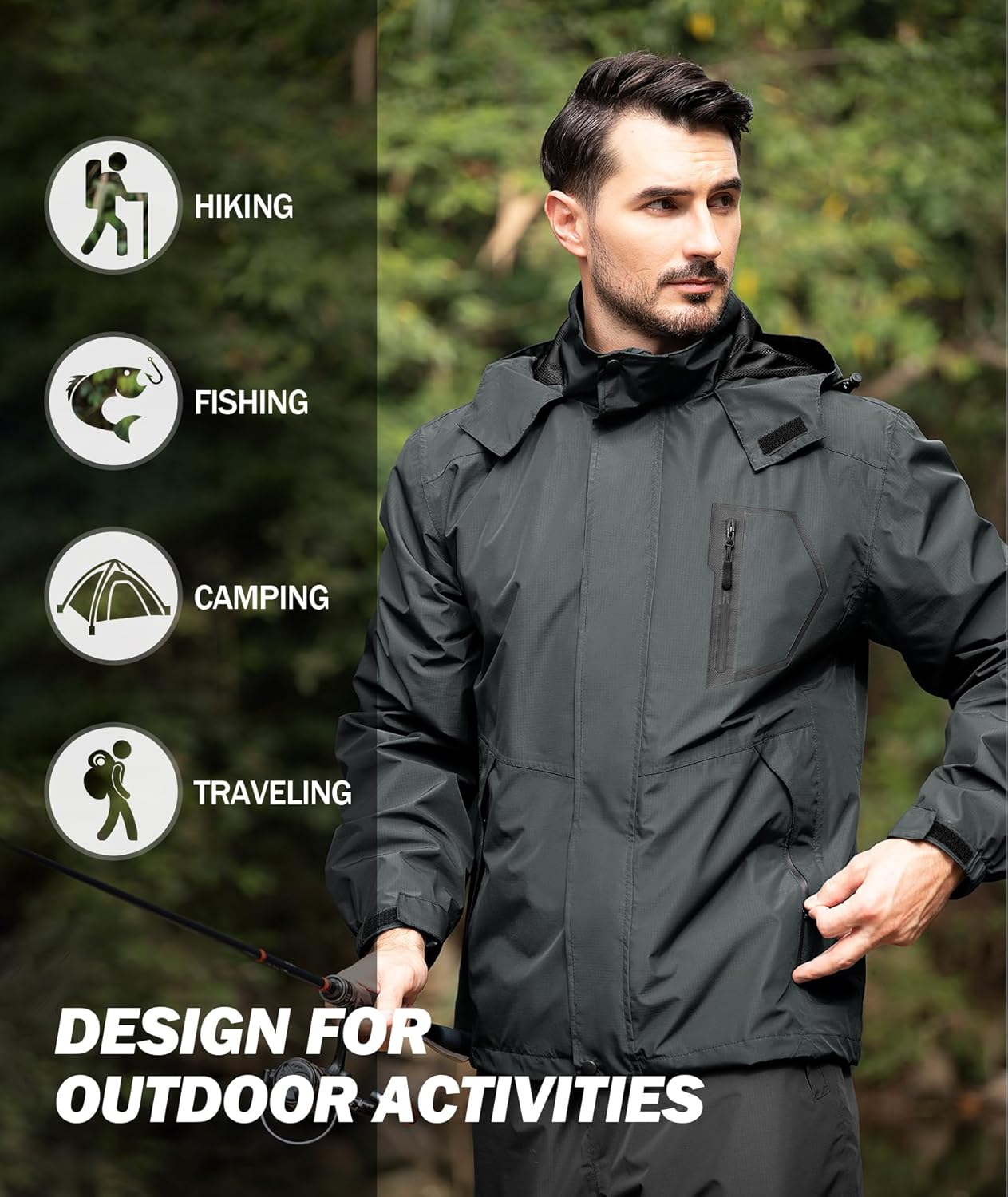 SWISSWELL Mens Rain Jackets Waterproof with Hood Men Windbreaker Jackets Lightweight Rain Coats for Golf Fishing Hiking