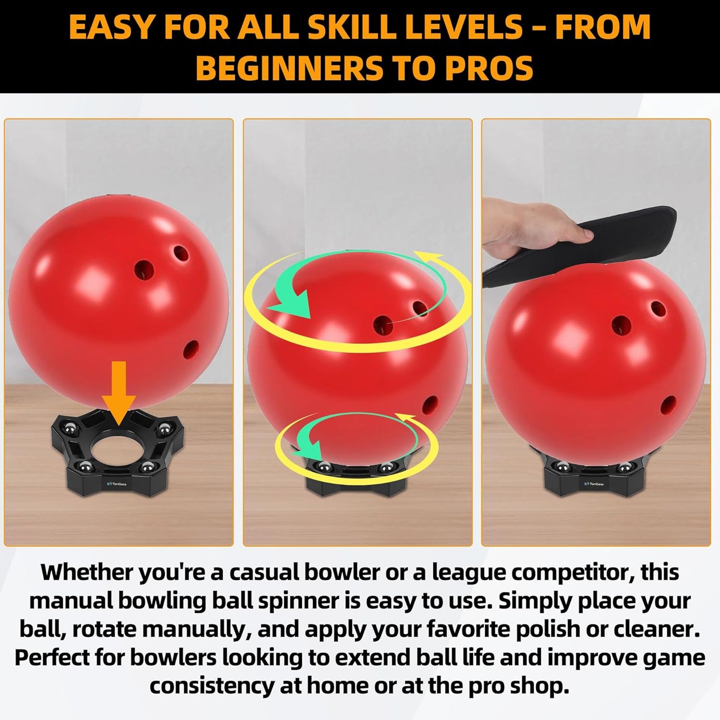 TonGass (3-Pack Bowling Rotating Ball Cup, Bowling Cup Display Stand with Bearing Spinner Holder, Spare Balls Holder Spinner for Bowlings Sports Ball Display Stand Suitable for All Balls Types