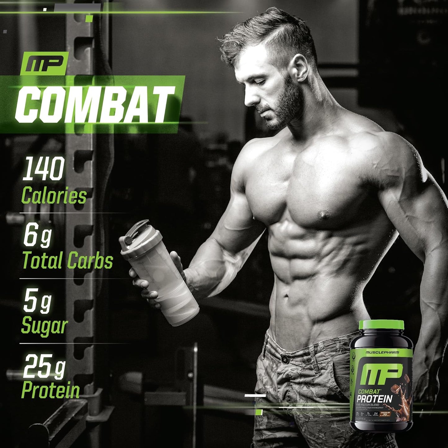 MusclePharm Combat Protein Powder, Chocolate Milk Flavor, Fuels Muscles for Productive Workouts, 5 Protein Sources Including Whey Protein Isolate & Egg Albumin, Gluten Free, 2 lb, 24 Servings