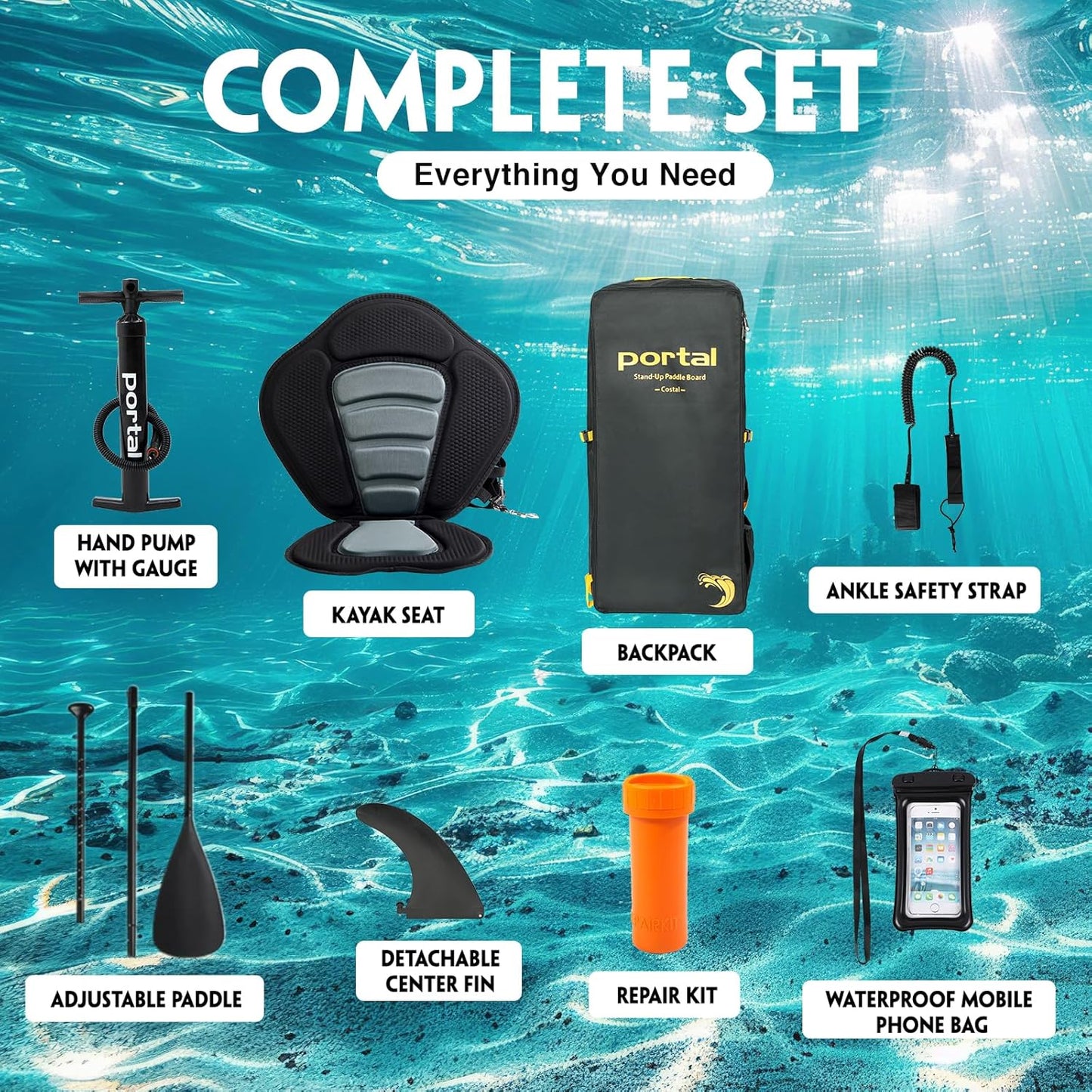 PORTAL SUP Inflatable Paddle Board for Adults 10'6'' Stand Up Paddleboard,Non-Slip Deck Blow up Paddle Boards with Adjustable Paddle, Carry Bag, and Repair Kit