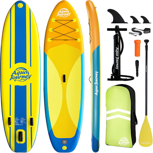 10'6"Inflatable Stand Up Paddle Board Ultra Portable-Lightweight & Stable|All-in-One Kit w/Aluminum Paddle, Dual-Action Pump & Backpack|Lakes & Oceans Ready for Family Recreation by Aquajourney