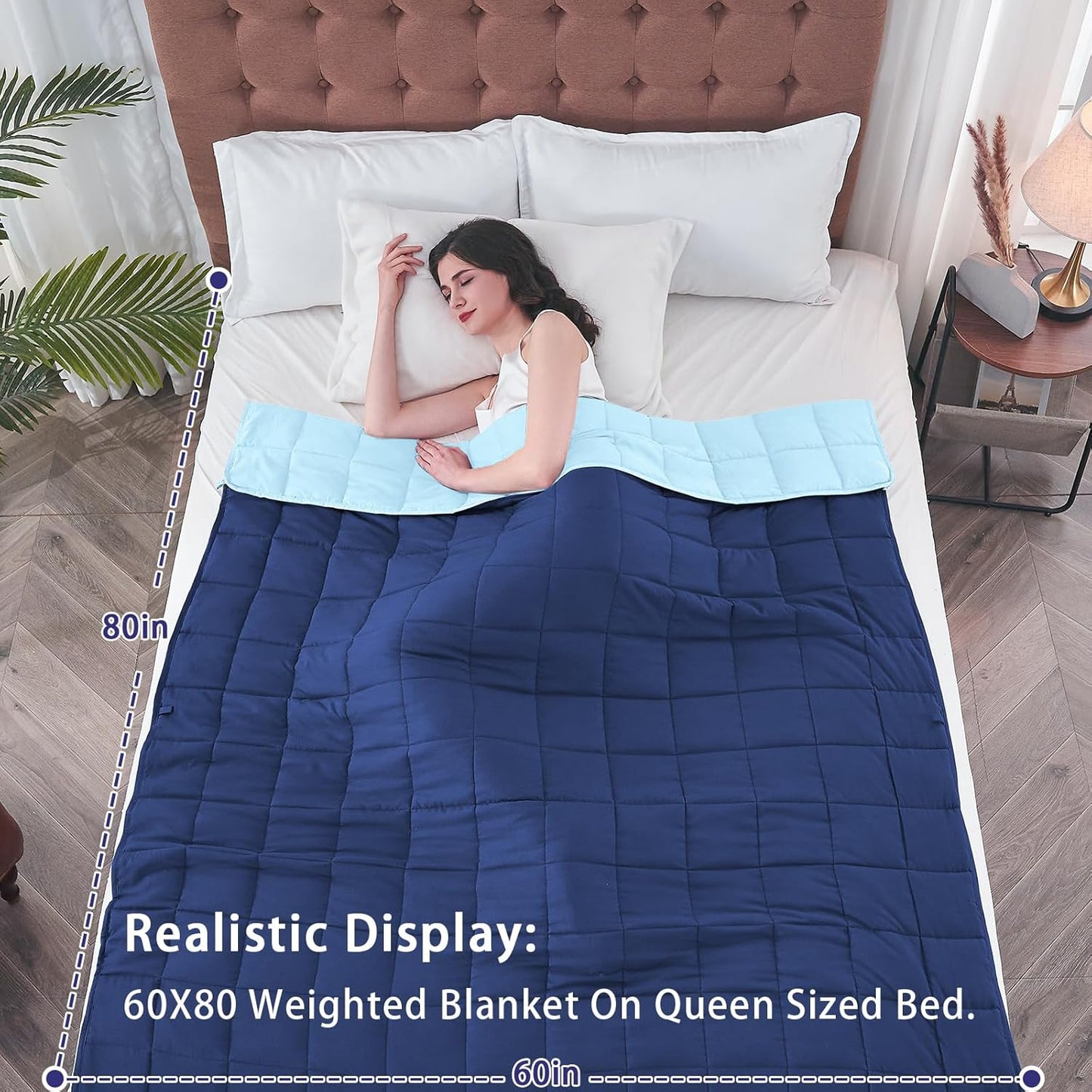 yescool Weighted Blanket for Adults (20 lbs, 60" x 80",Navy & Blue) Cooling Heavy Blanket for Sleeping Perfect for 190-210 lbs, Queen Size Breathable Blanket with Premium Glass Bead, Machine Washable