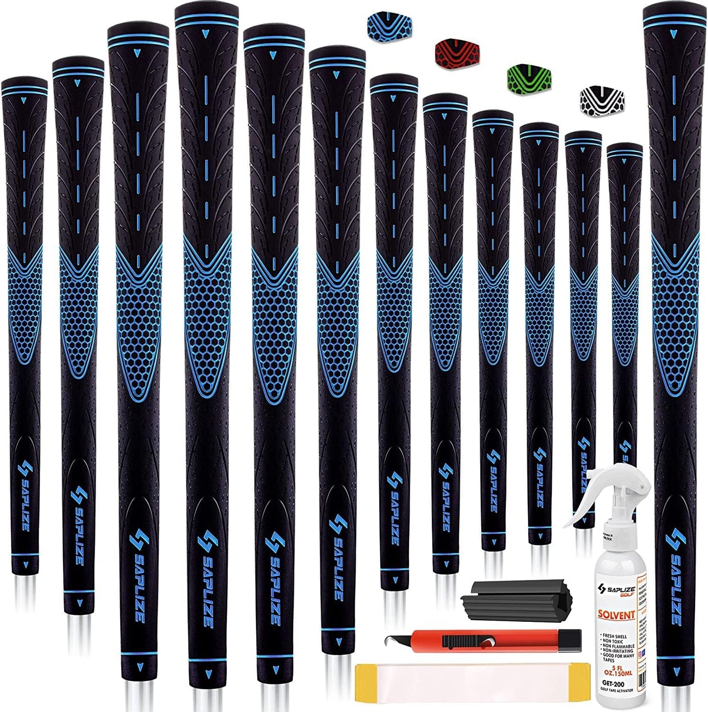 SAPLIZE Golf Grips Set of 13, Bundle with Tape or Full Regripping Kit, Jumbo / Mid / Standard / Undersize, Women / Men Anti-slip Rubber Golf Club Grips, CC01 Series