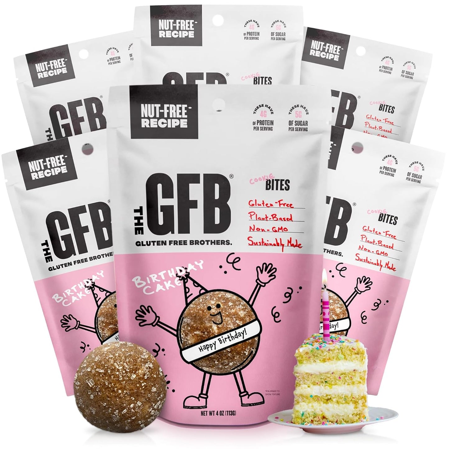 The GFB Birthday Cake Cookie Protein Bites - Allergen Friendly & Nut Free - Gluten Free, Plant Based, Non GMO, Sustainably Made – Ridiculously Tasty, Healthy, Protein Energy Balls, 4 oz (6 Count)