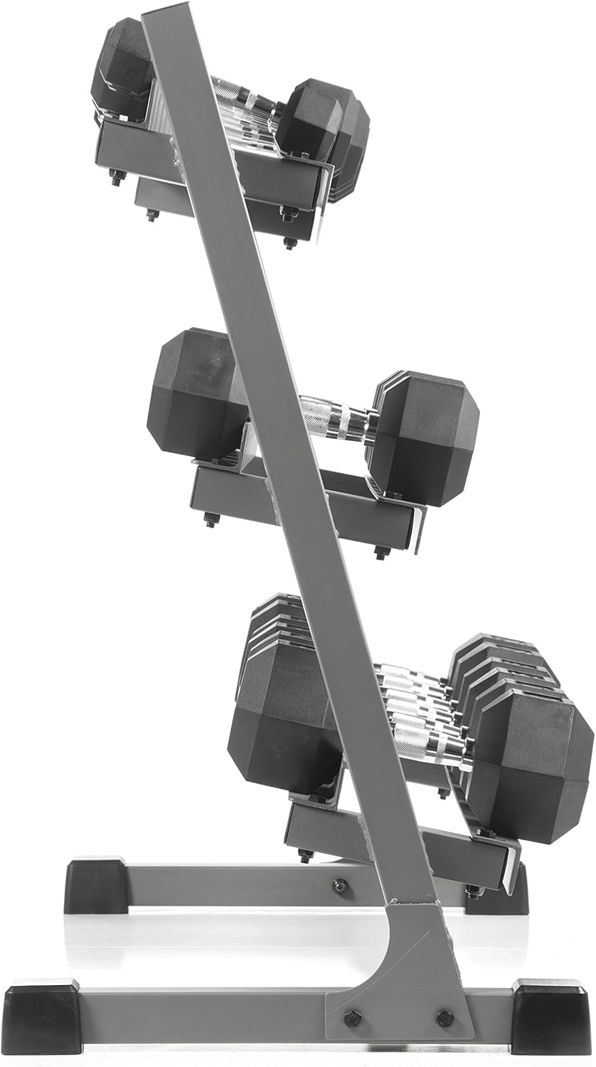 XMARK Dumbbell Set with Rack, Weights Dumbbells, Multiple Free Weights and Horizontal Storage for Home Gym Strength Training, Storage Rack Color Options