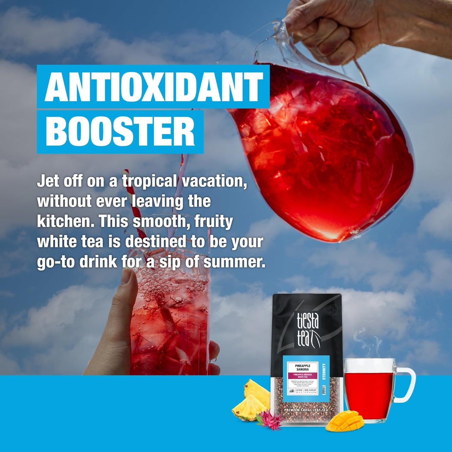 Tiesta Tea Pineapple Sangria Loose Leaf Tea – Pineapple Hibiscus White Tea Blend | Premium Low-Caffeine Fruit Infusion | Hot or Iced | 16 oz Resealable Bulk Pouch | Makes Up to 200 Cups