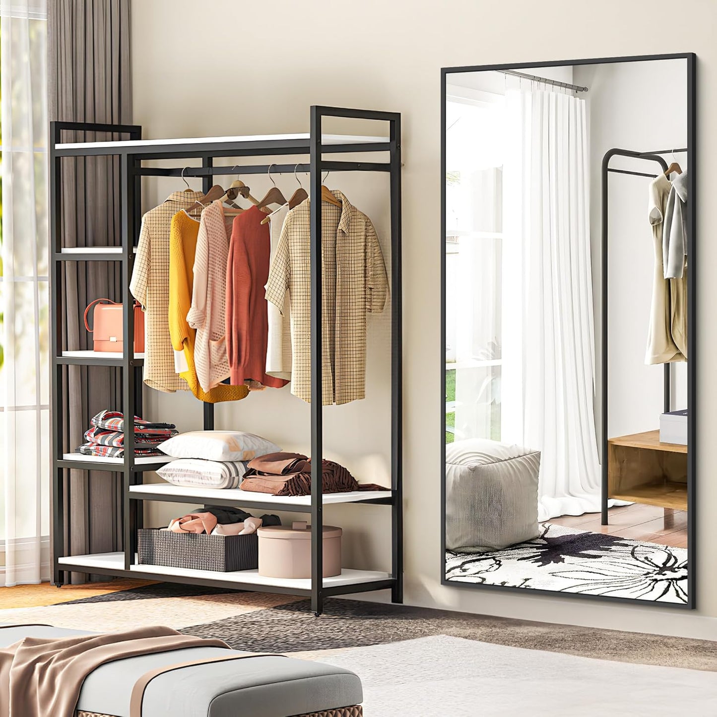 Bathroom Mirror, 30x55 inch Wall Mirror for Bathroom Wall Mounted Black Rectangle Square Corner Mirrors, Black Bathroom Mirror for Living Room, Farmhouse, Bedroom Entryway, Horizontal/Vertical