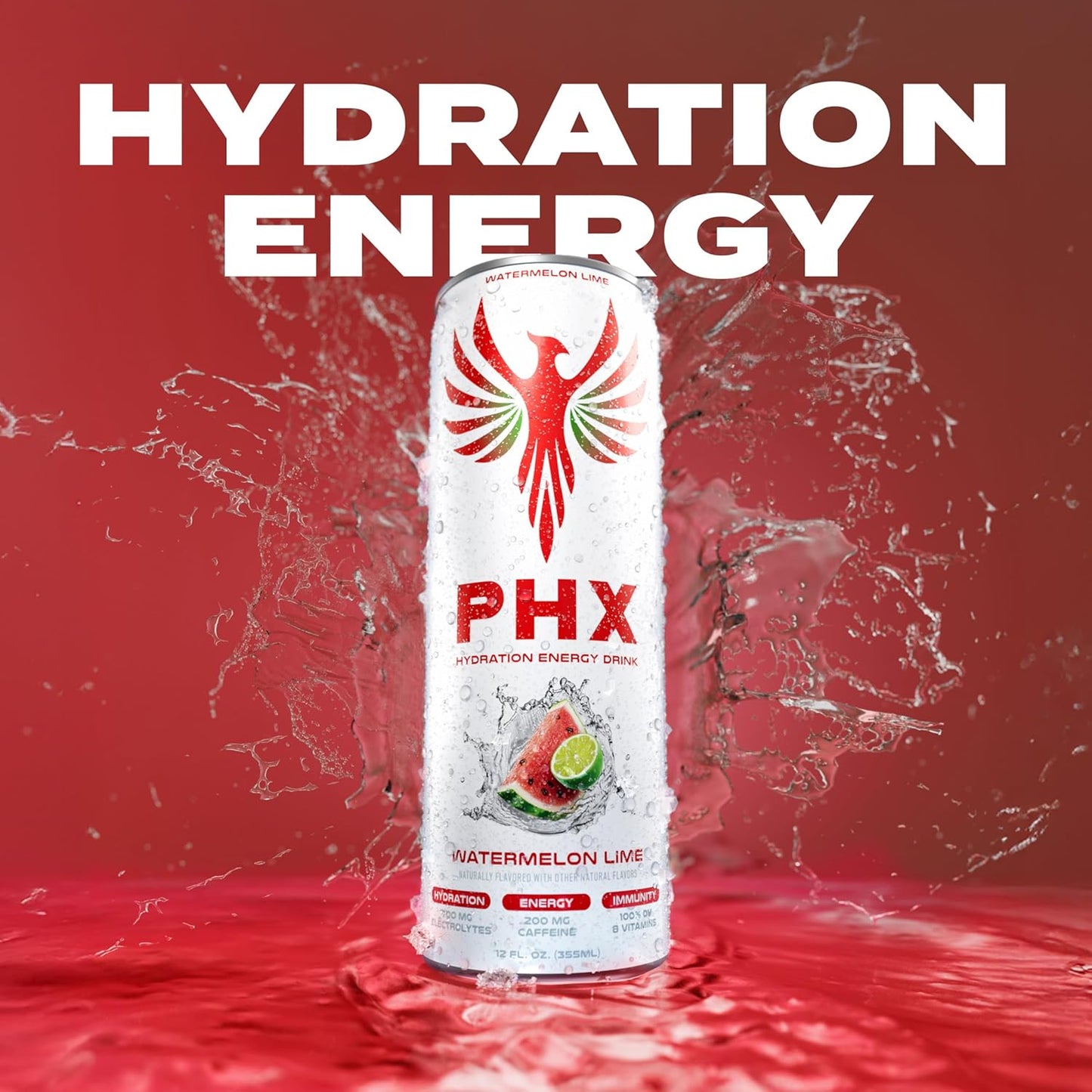 PHX Hydration Energy Drink - 700mg Electrolytes, 200mg Natural Green Tea Caffeine, 100% Daily Value 8 Essential Vitamins - 12 oz Cans (12 Pack) (12 Pack, Variety Pack)