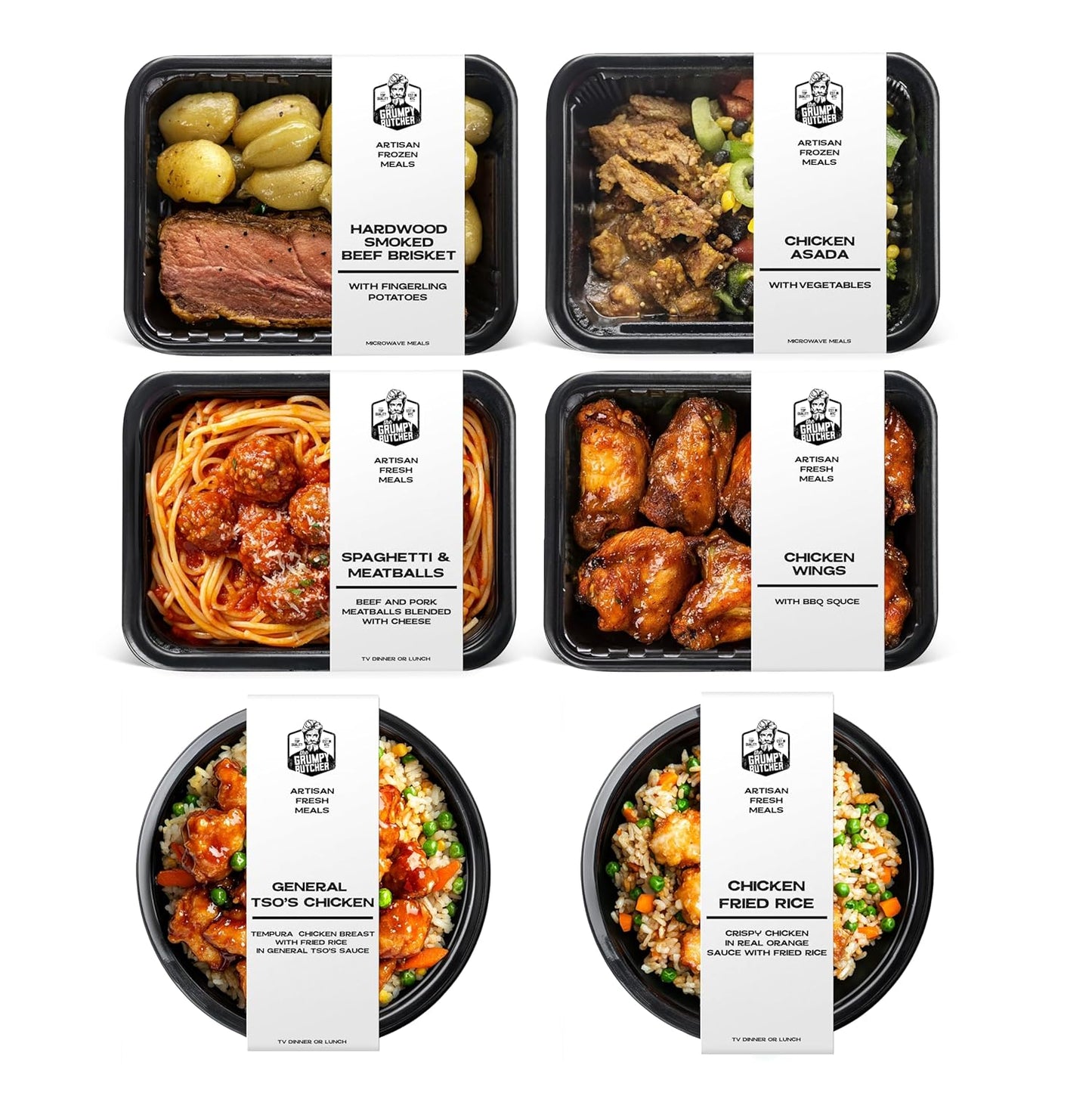 Grumpy Butcher Chef-Crafted Gourmet Meals Sampler: World Flavors, 6-pack (10 – 15 oz each) – Premium Prepared Meals & Entrees
