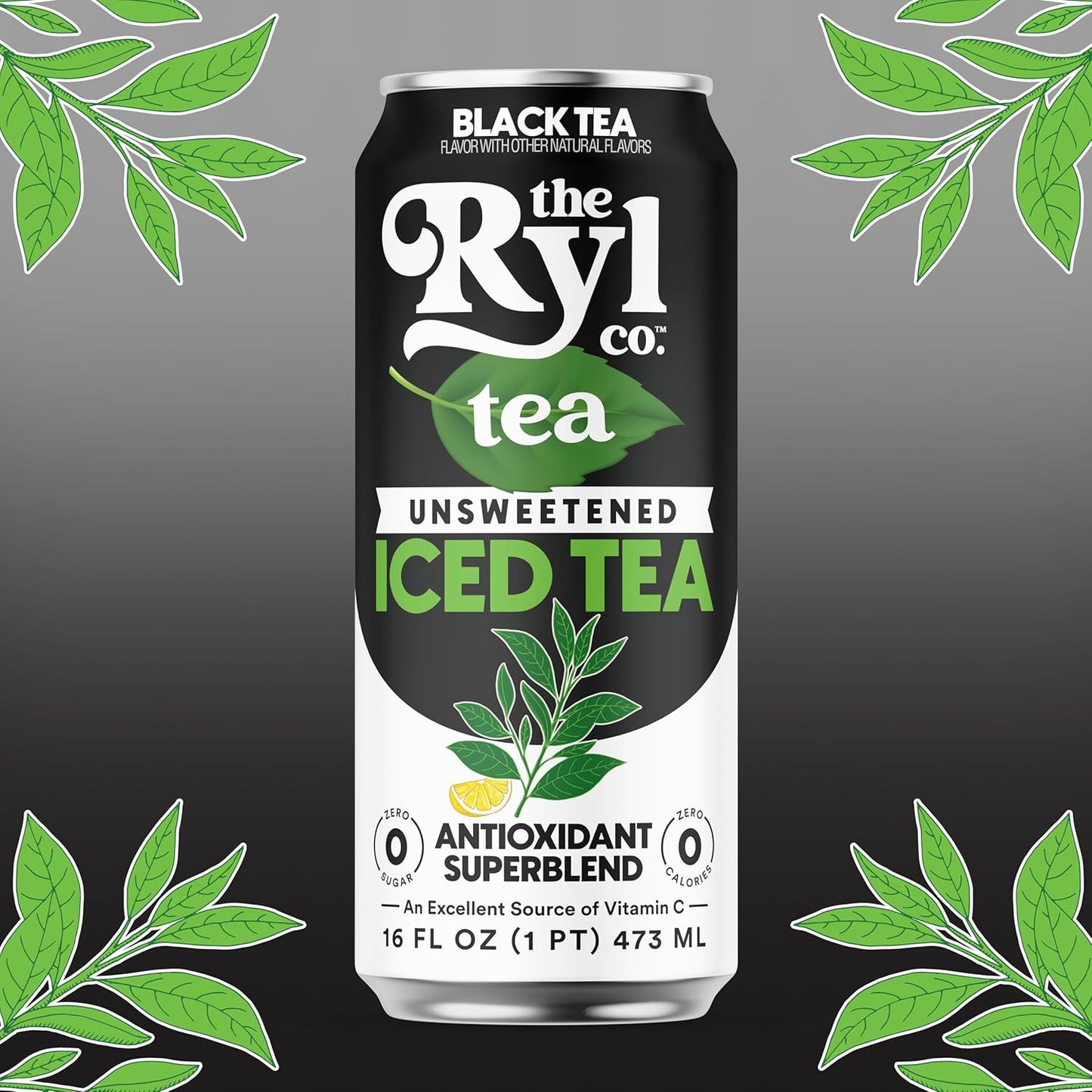 Ryl Unsweetened Black Iced Tea – Antioxidant Superblend, No Artificial Ingredients, Zero Sugar, Zero Calorie, Low Carb, Non-GMO, Kosher, Gluten Free, Made in the USA, 12-Pack, 16 Fl Oz