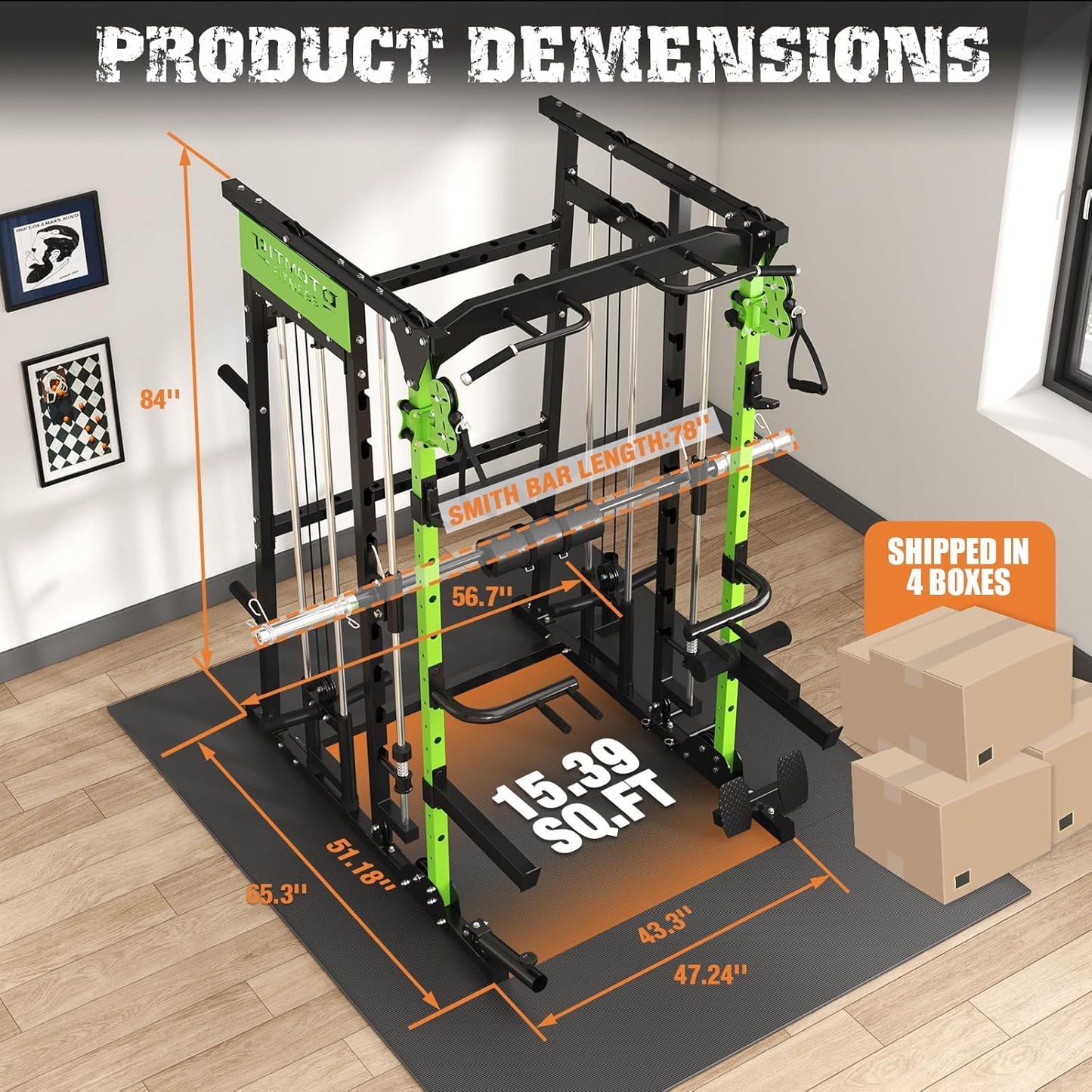 Smith Machine,2200 LBS Squat Rack for Home Gym with Dual Pulley System,Multifunctional Power Rack Cage for Strength Training with More Attachments