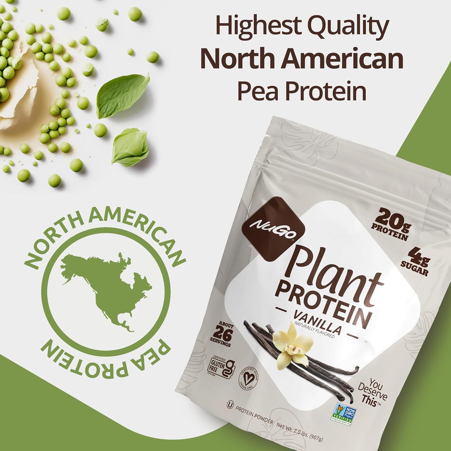 NuGo Plant Protein Powder, Chocolate, 20g Vegan Pea Protein, Low Sugar, Gluten Free, Dairy Free Ingredients, Soy Free, Non-GMO, Plant Based, Kosher, For Smoothies & Shakes, 25 Servings