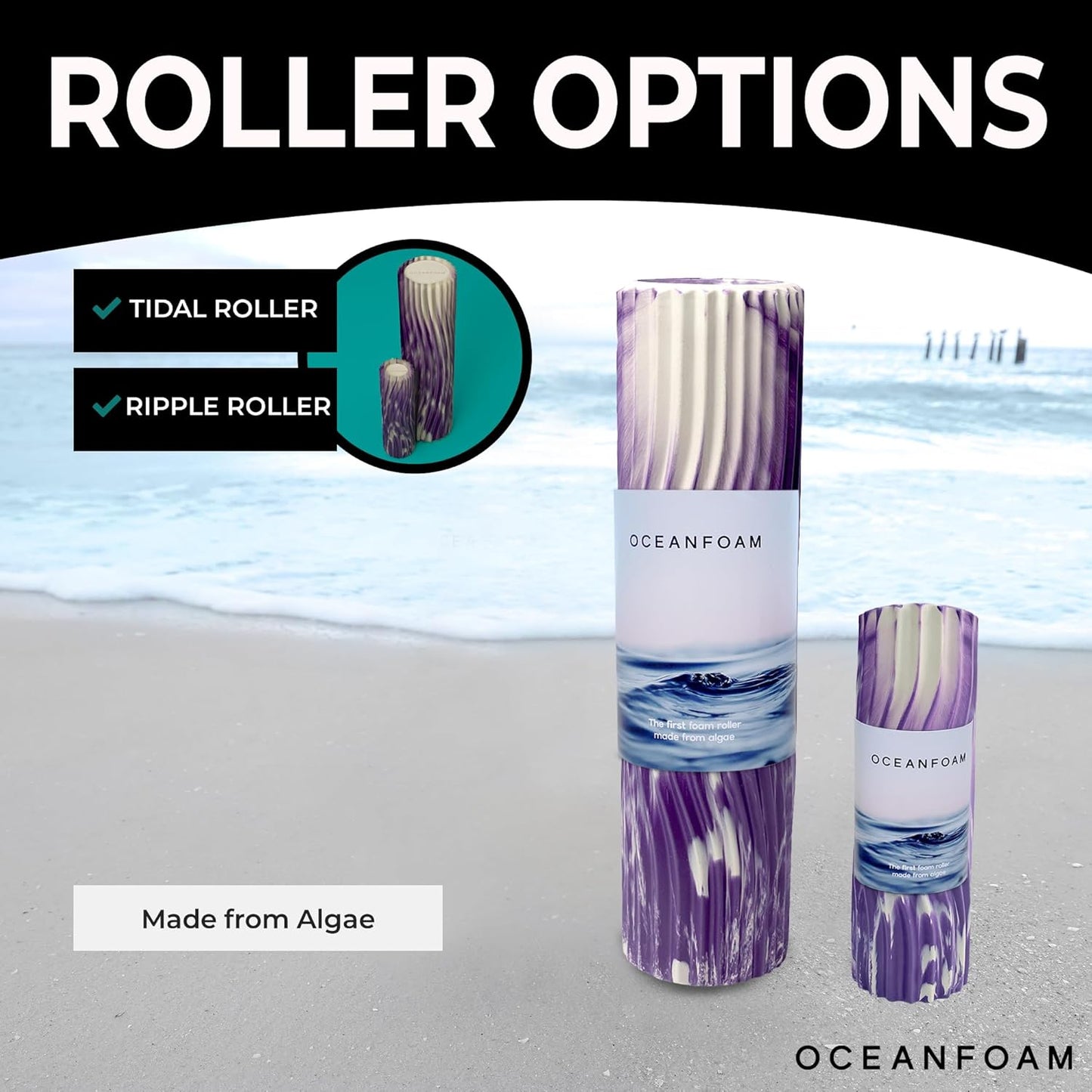Oceanfoam Tidal Roller - Purple Marbled - Muscle Massage Foam Roller for Back Pain & Stretching - Firm and Ergonomic Wide Wave Textured - Yoga, Athletics, & Wellness - Full Size, 20" x 5"