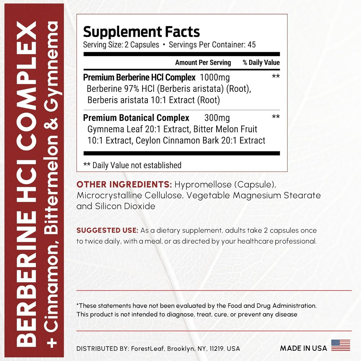 Berberine Supplement 1300mg per Serving- 97% Tested Ultra High Potency Berberine HCl with Ceylon Cinnamon, Bitter Melon & Gymnema, 10:1 Extract Berberis Supplements, Weight Management, 90 Veggie Caps