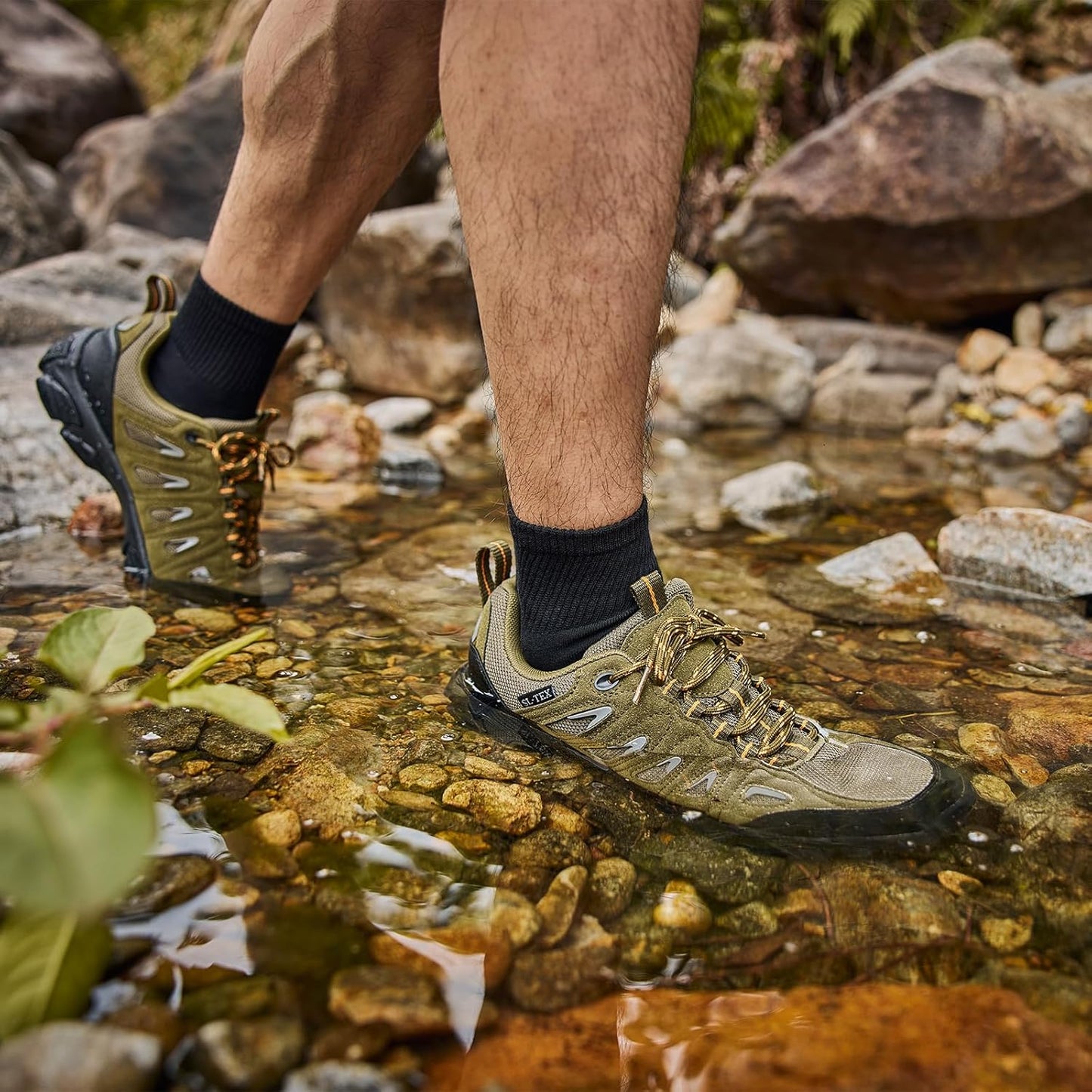 SHULOOK Men's Waterproof Hiking Shoes Lightweight Anti Slip Outdoor Ankle Boots Breathable Hike Trekking Trails Shoe