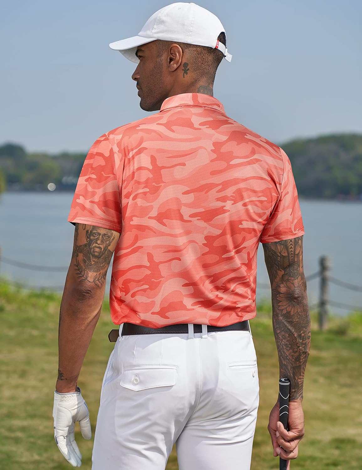 TAPULCO Mens Quick Dry Polo Shirts Camouflage Pattern Performance Athletic Lightweight Breathable Casual Golf Tshirts