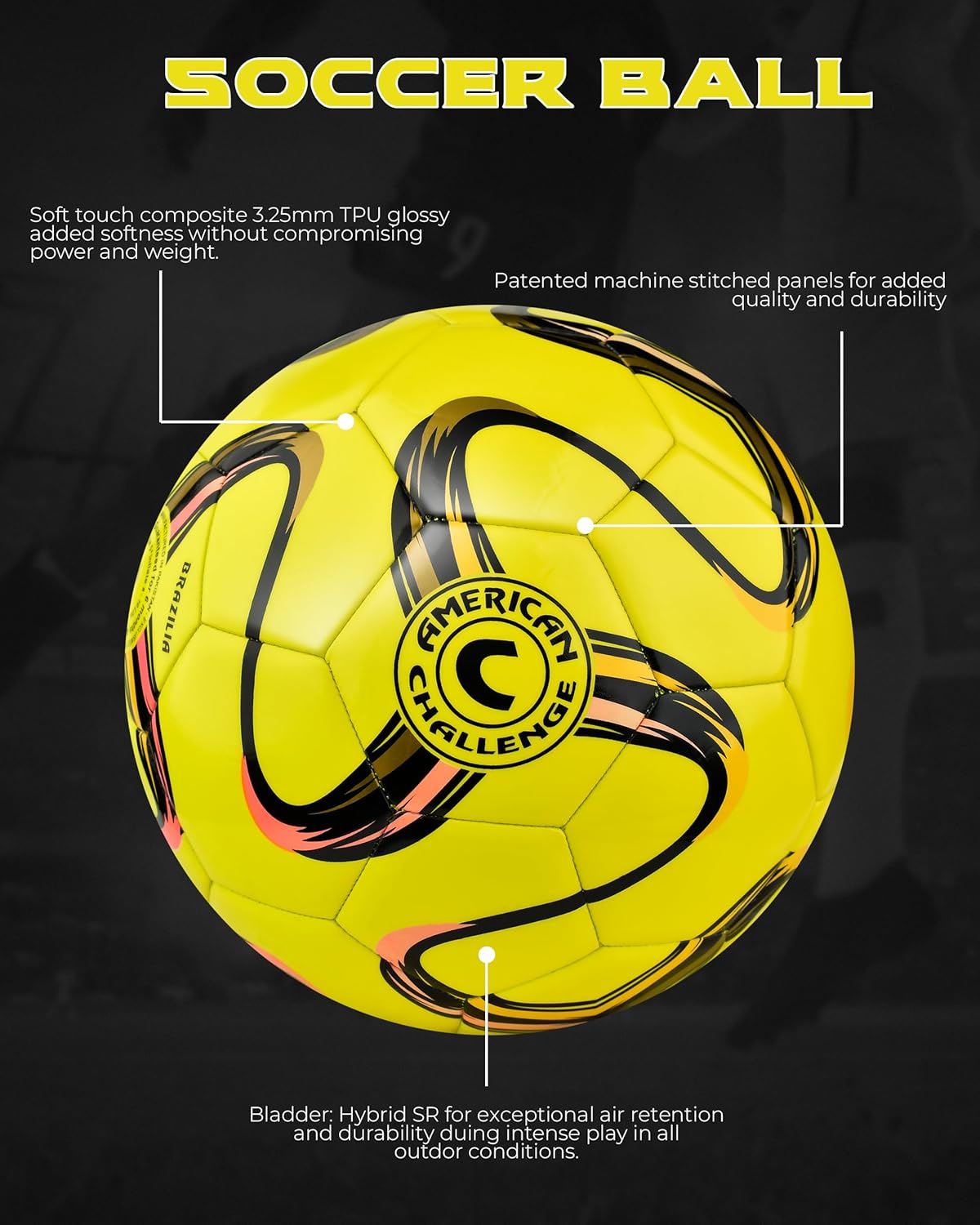 American Challenge Brasilia Soccer Ball – Soccer Ball Size 5, 4, 3 & 2 – for Youth & Adults – Ideal for Practice, Training & Grass Fields