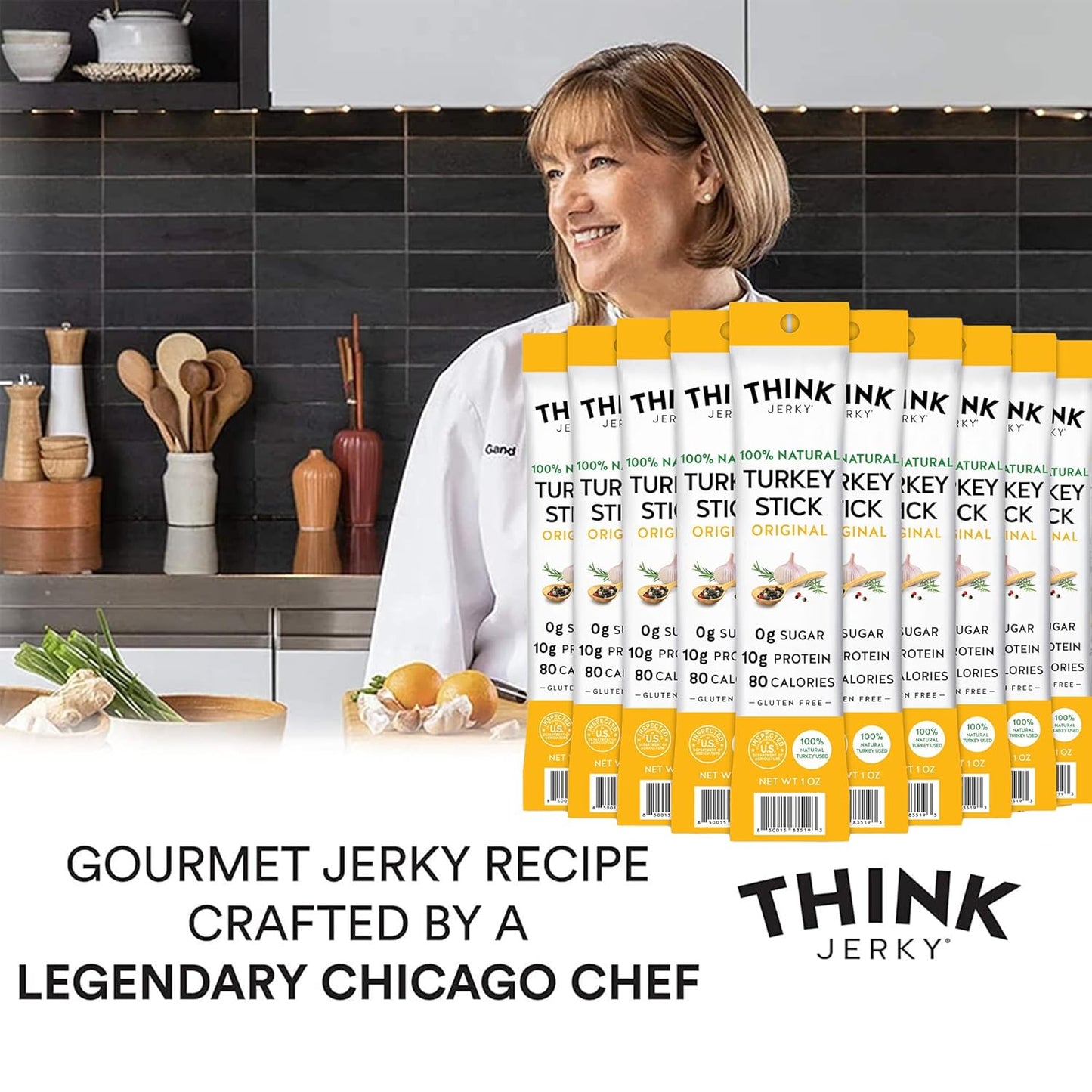 Think Jerky All-Natural Turkey Sticks, Gluten and Sugar Free, No Nitrates, Keto Paleo Friendly High Protein Low Carb Meat Snack - 1.0 oz Sticks, 20 Pack