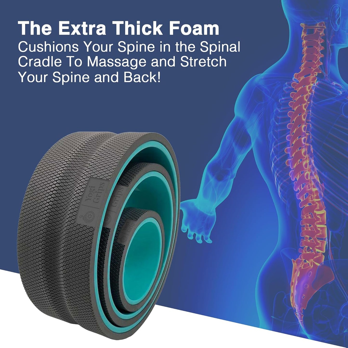 Back Roller Wheel- Foam Padded Back Stretcher Wheel with Center Spine Cradle-Back Pain & Stretching- Deep Tissue Massage Roller (Set of Four)